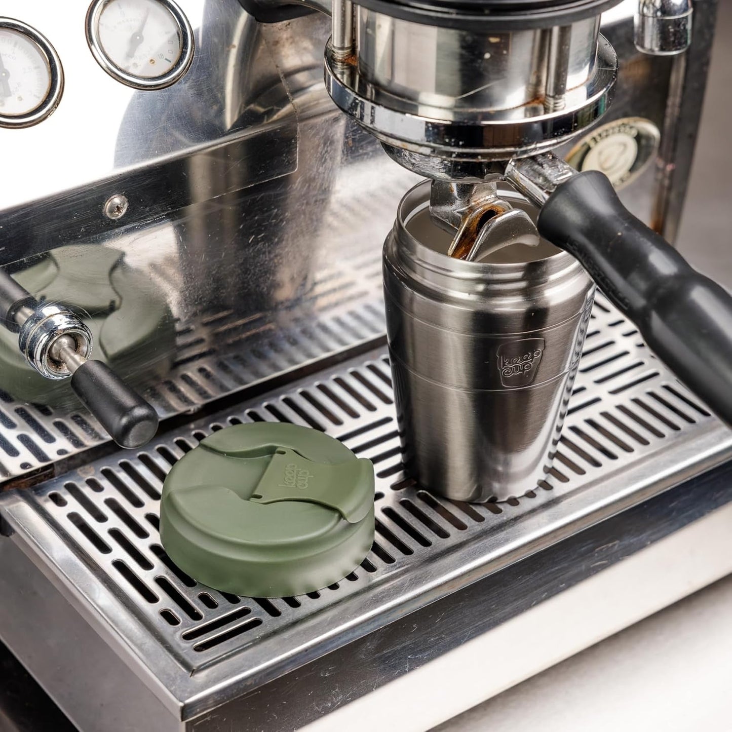 KeepCup Commuter Travel Mug - Insulated Stainless Steel Reusable Coffee Cup with Spillproof Flip Lid - 12oz/340ml - Pine